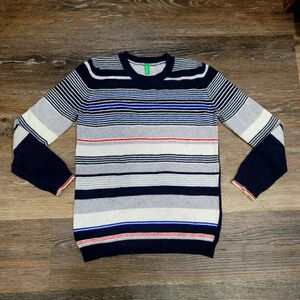 Boys Sz 7 Pullover Sweater Striped Warm Wool Grey